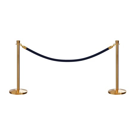 MONTOUR LINE Stanchion Post and Rope Kit Sat.Brass, 2 Crown Top 1 Dark Blue Rope C-Kit-2-SB-CN-1-PVR-DB-PB